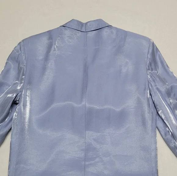 70s Vintage Falcone Jr Iridescent Blue Knit Notched Lapel Mini Blazer Dress M - Picture 7 of 12